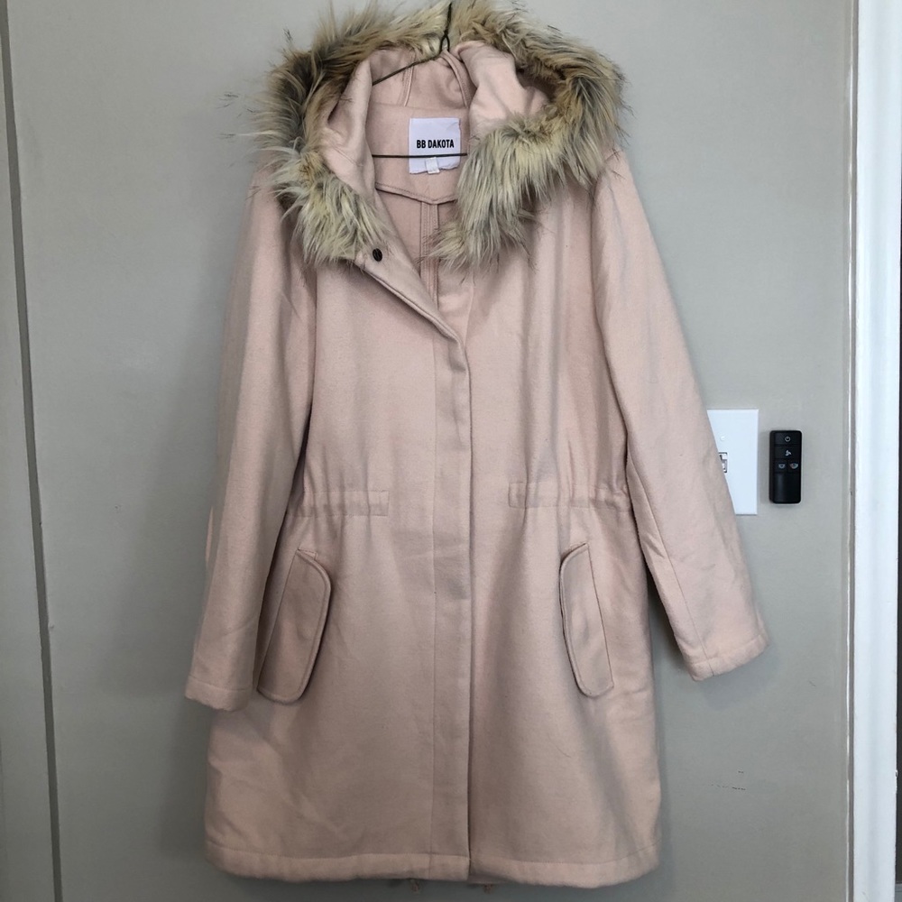 Fur hood trench coat